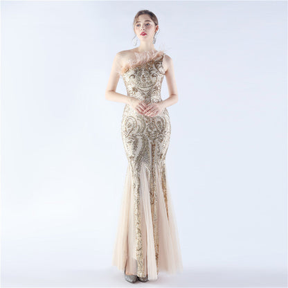 Mesh Sequined Formal Dress
