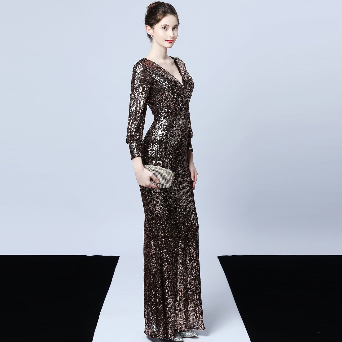 Sleeve Sequin Formal Dress