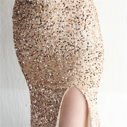 Backed Beaded Formal Dress