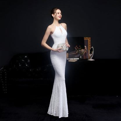 Long Neck Stapled Formal Dresses