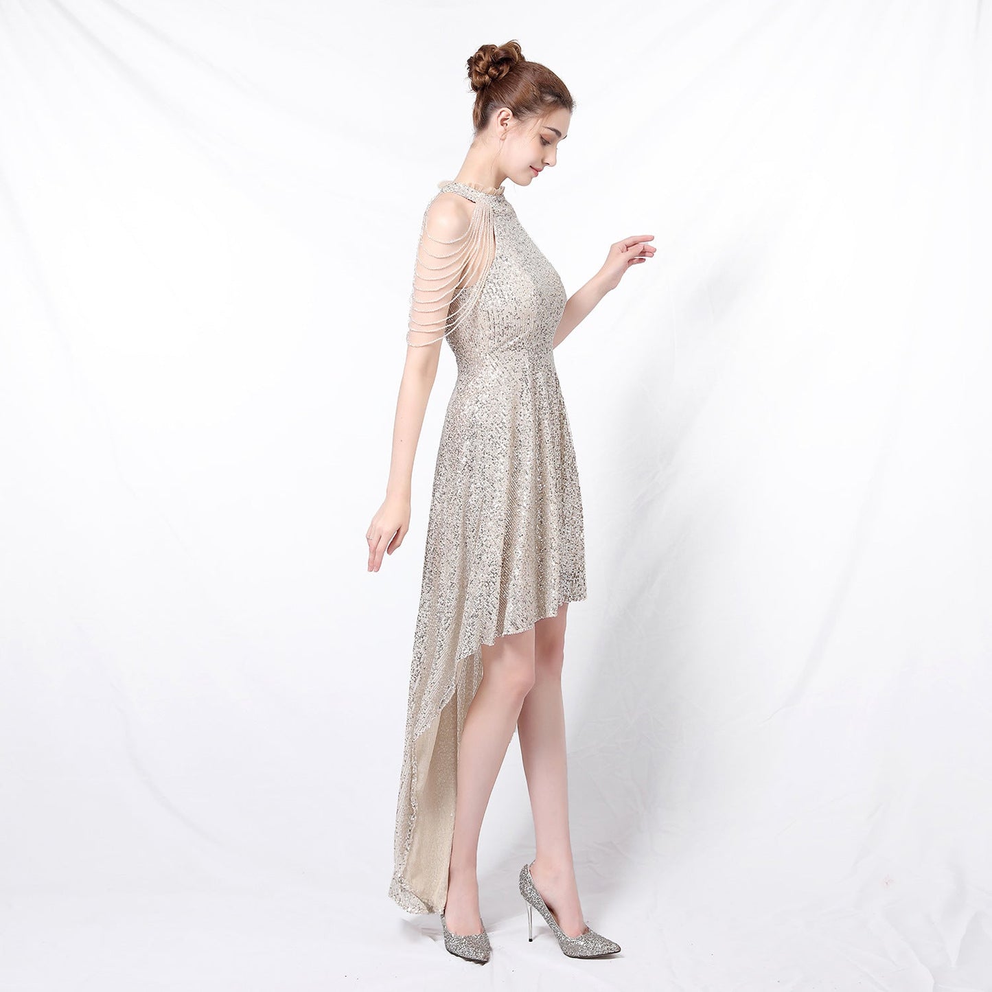 Beaded Hip Wrap Formal Dresses