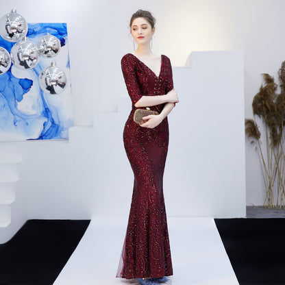 Neck Sequin Formal Dress