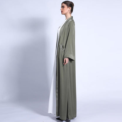 Solid Color Wide Cuff Cardigan Lace-up Dress