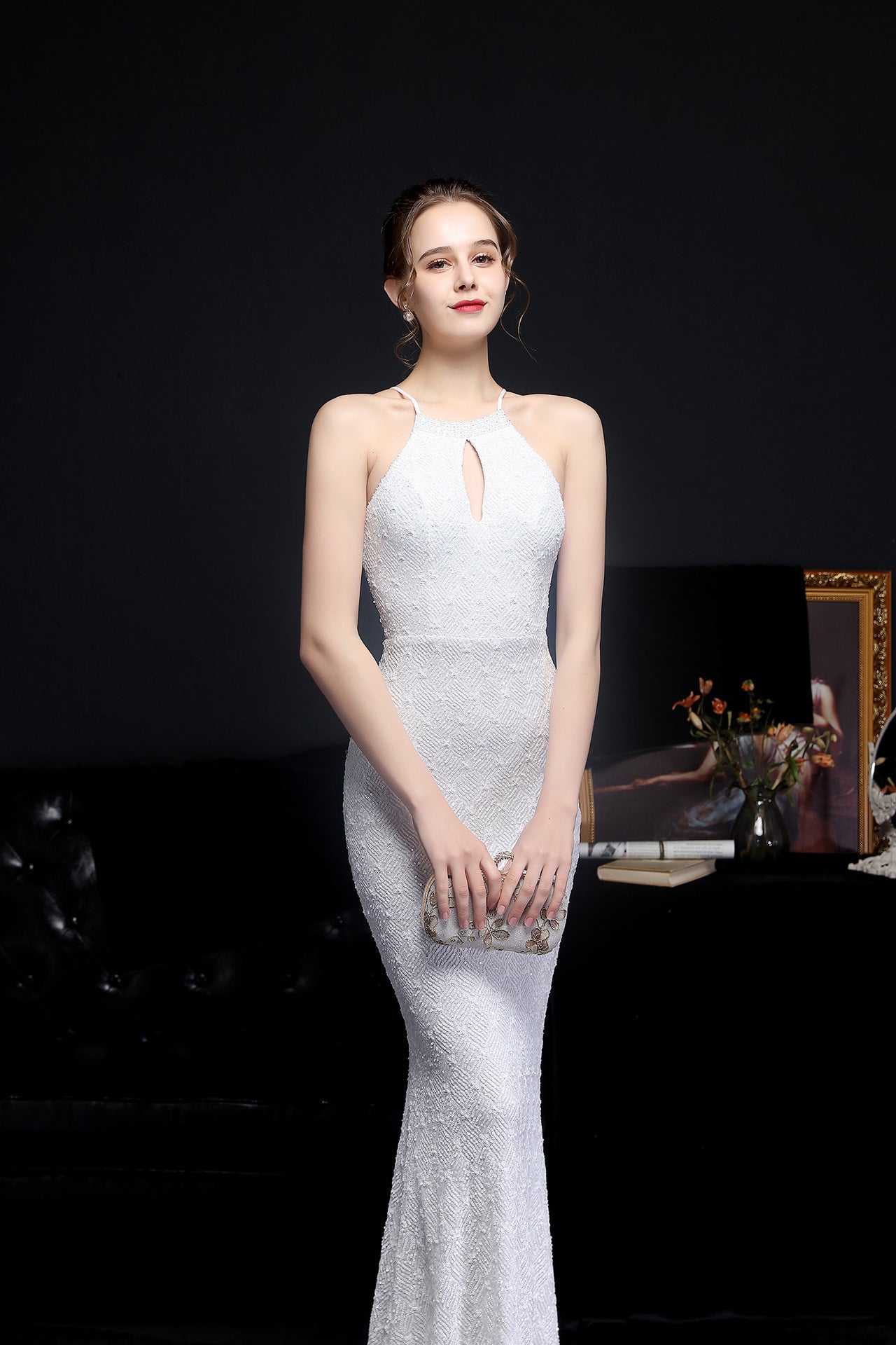 Long Neck Stapled Formal Dresses