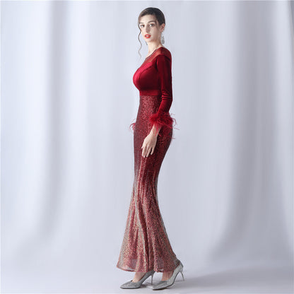 Abito formale in velluto con strass sfumati