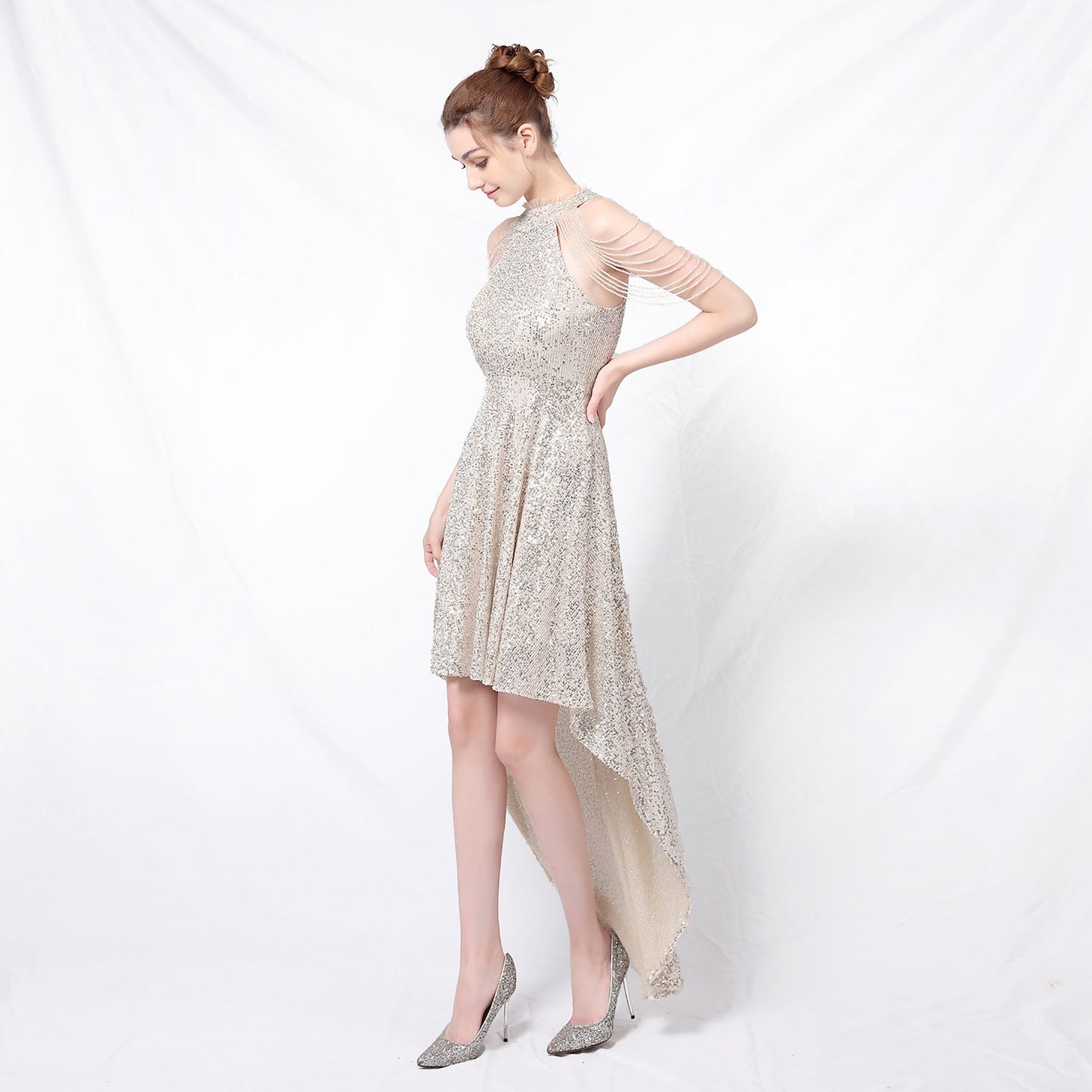 Beaded Hip Wrap Formal Dresses