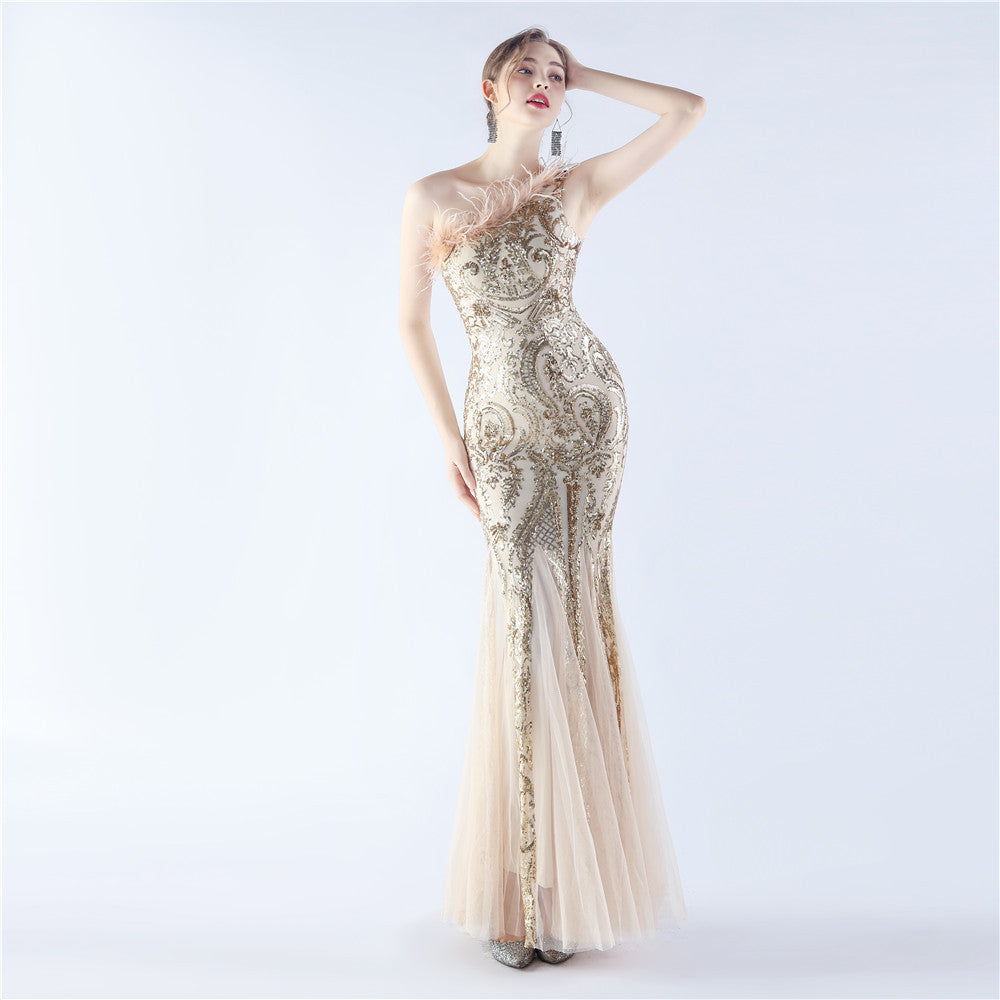 Mesh Sequined Formal Dress