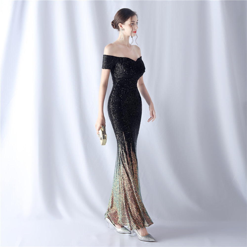Gradient Beaded Formal Dress