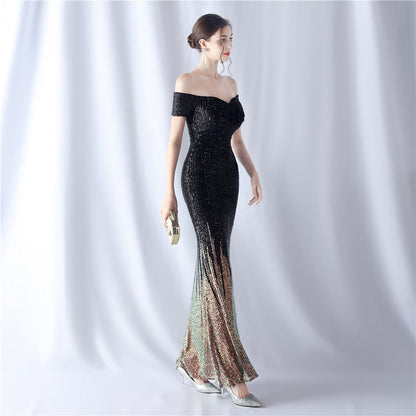 Gradient Beaded Formal Dress