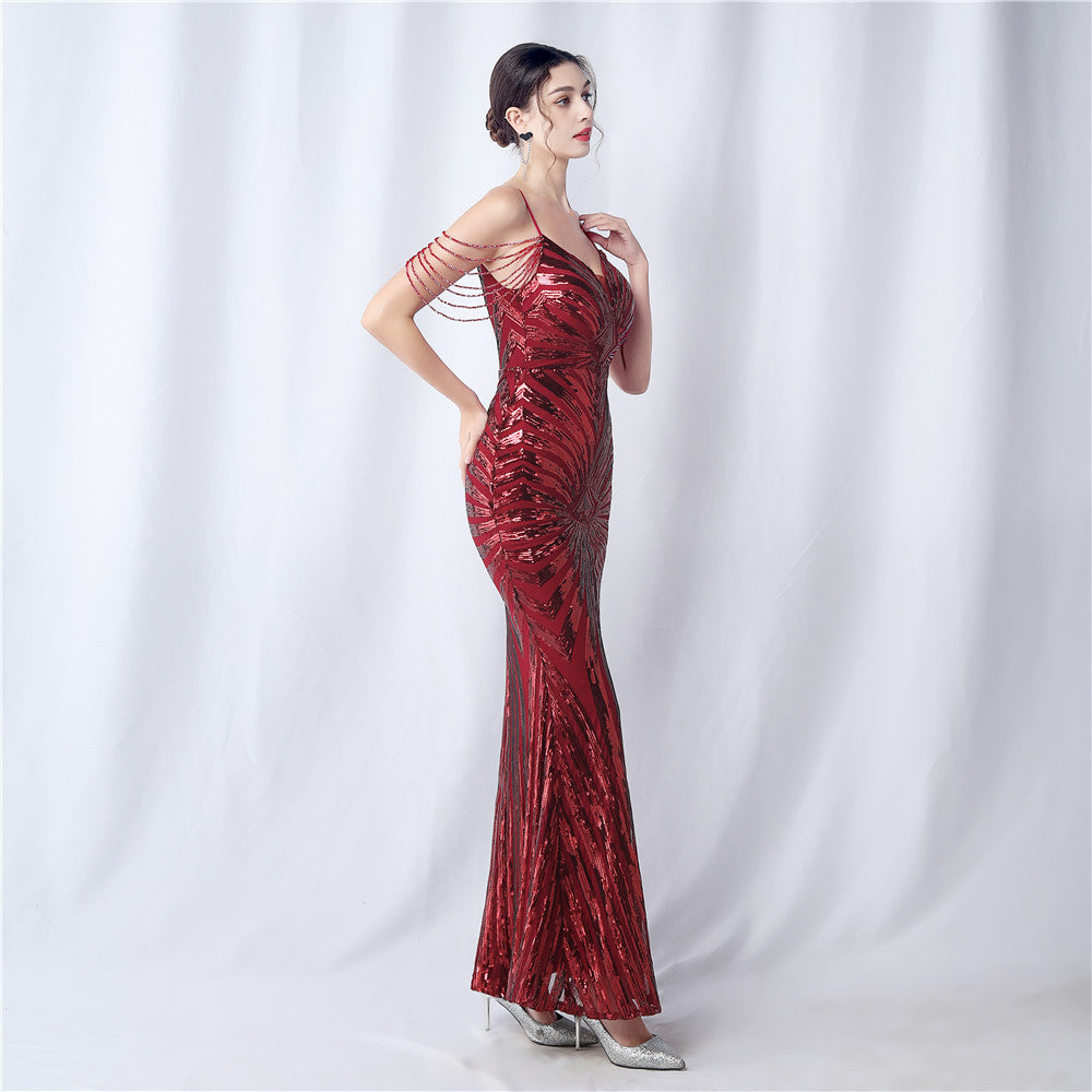 Beaded Halter Formal Dress