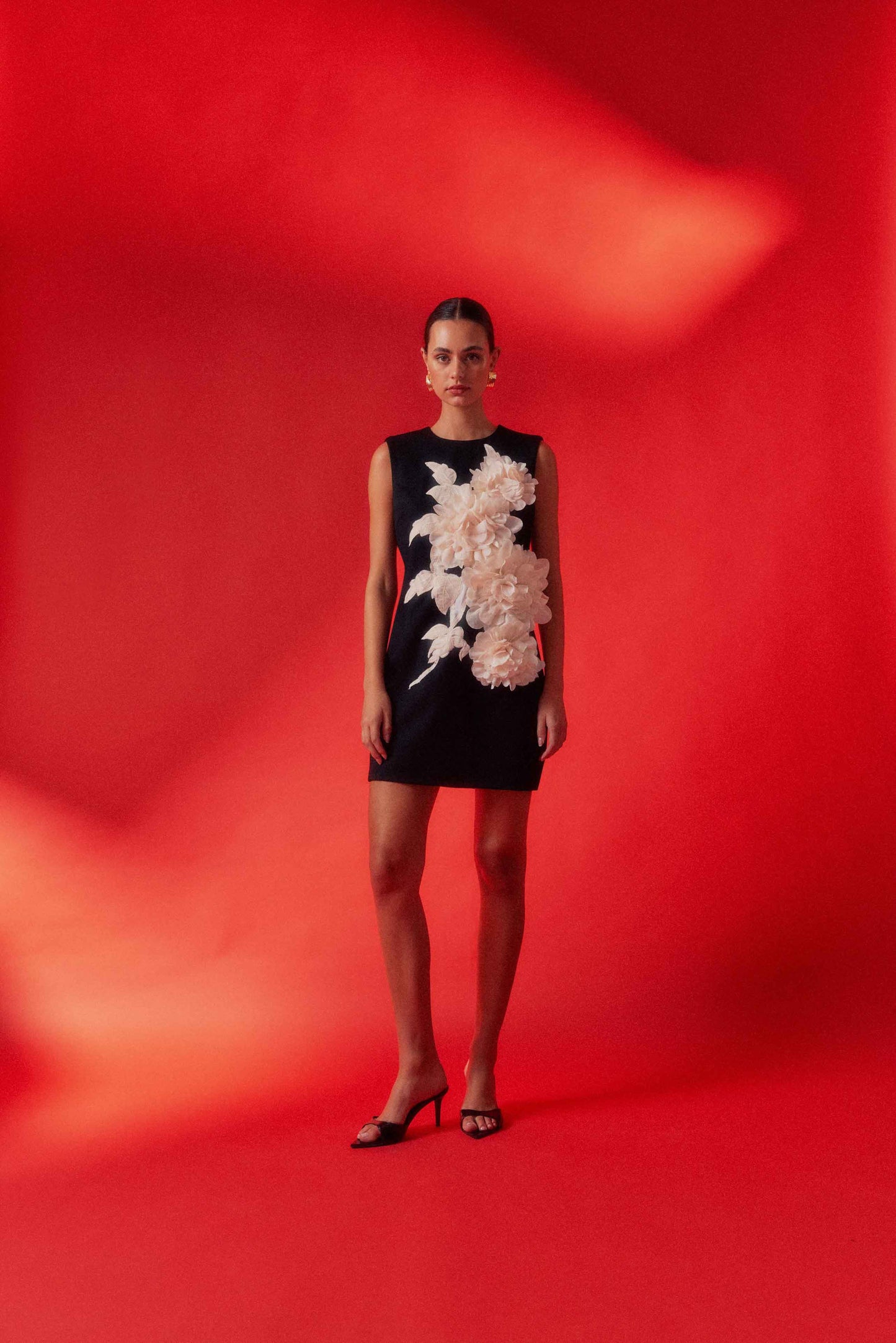 mandy 3d flower embellished Mini Dress in Black