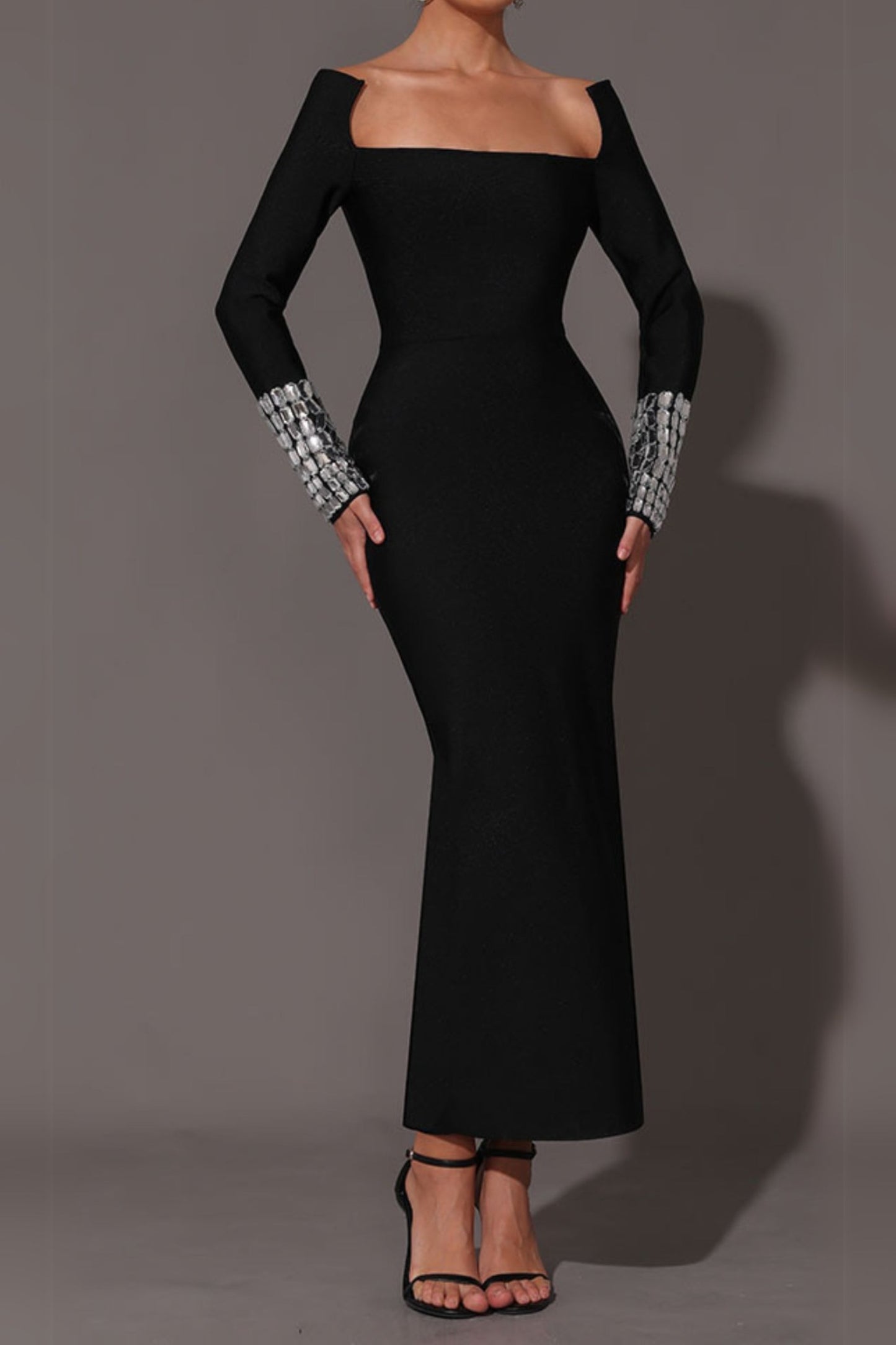 square neck diamond tight bandage maxi dress in black