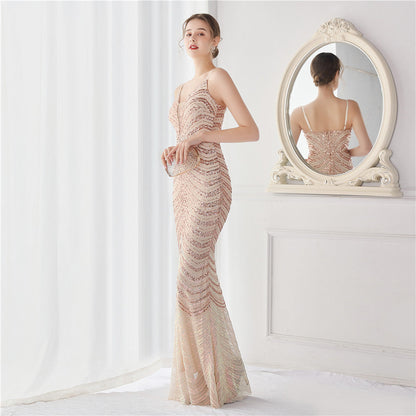 Wave Gradient Beaded Formal Dress