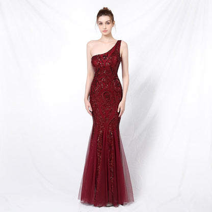 One Shoulder Beaded Formal Dress
