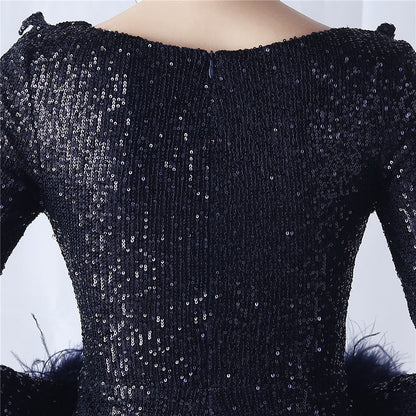 Ostrich Wave Beaded Formal Dress