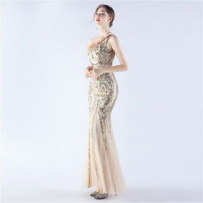 Mesh Sequined Formal Dress