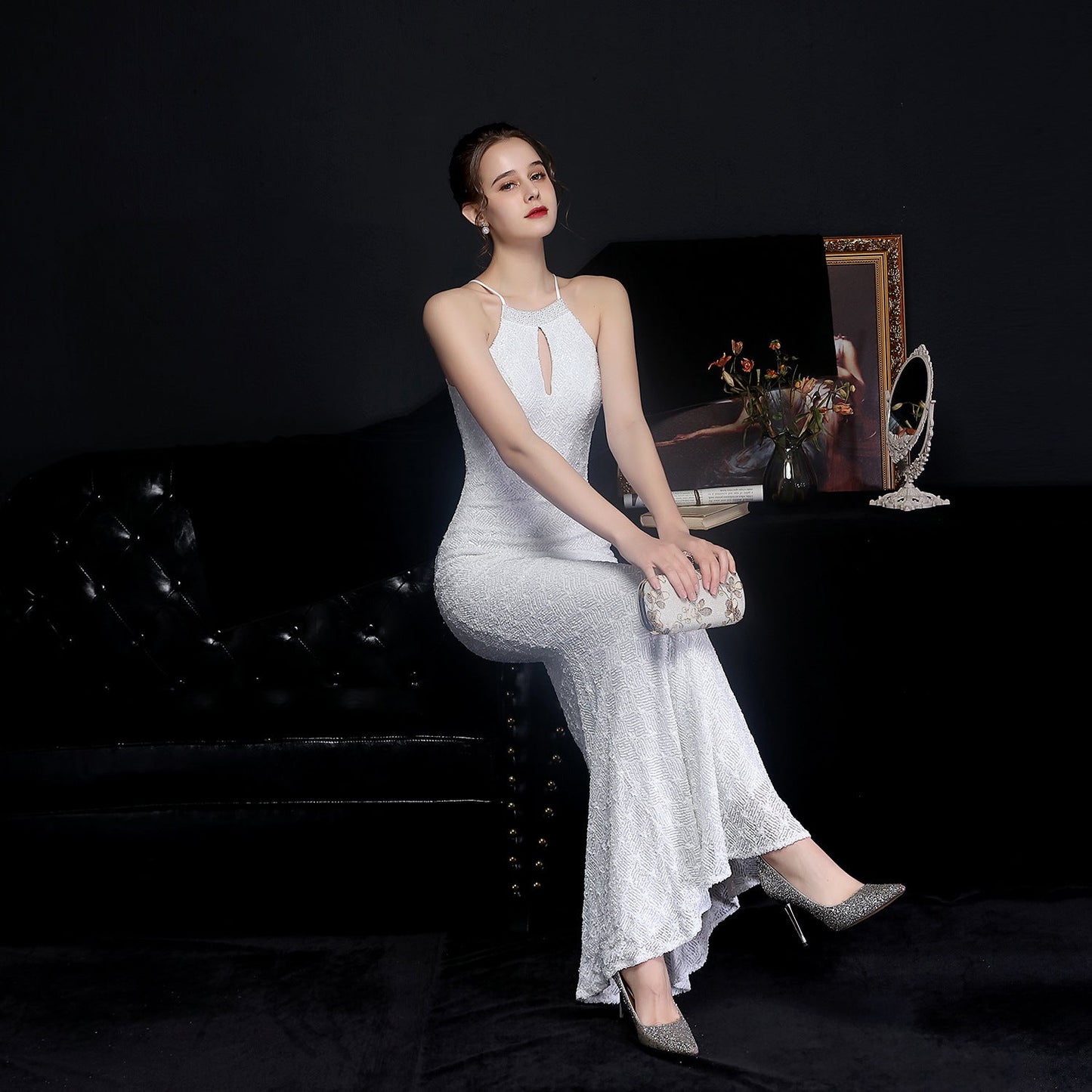 Long Neck Stapled Formal Dresses