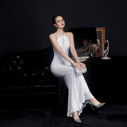 Long Neck Stapled Formal Dresses