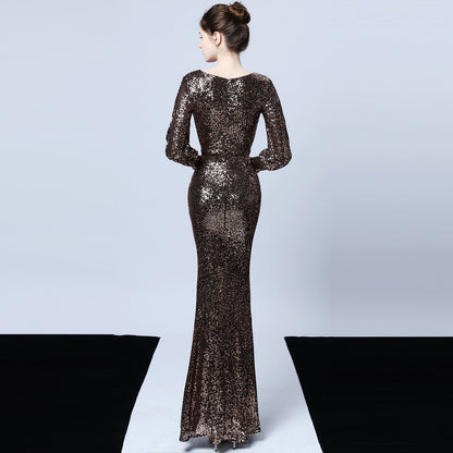 Sleeve Sequin Formal Dress