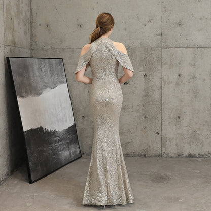 Short Sleeve Sequin Formal Dress