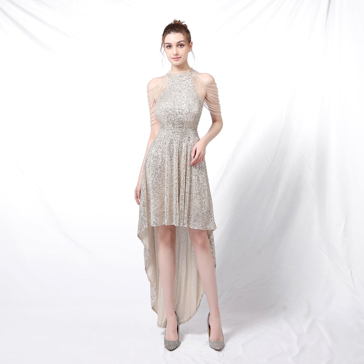 Beaded Hip Wrap Formal Dresses