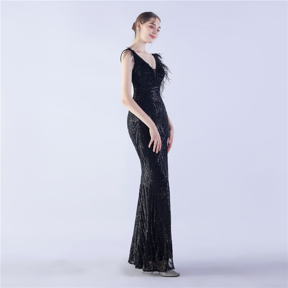 Camel Hair Side Split Formal Dress