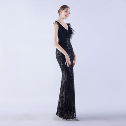 Camel Hair Side Split Formal Dress