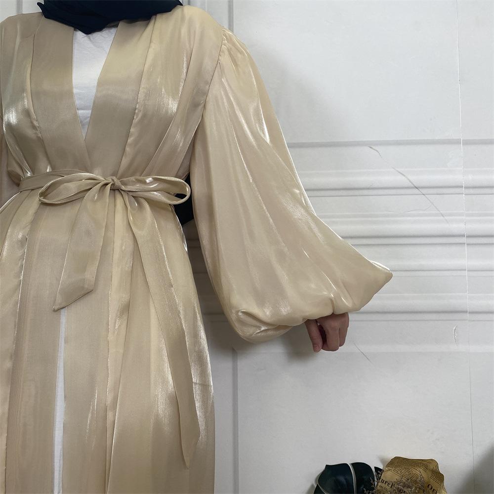 Shiny Silk Balloon Sleeves Lined Cardigan