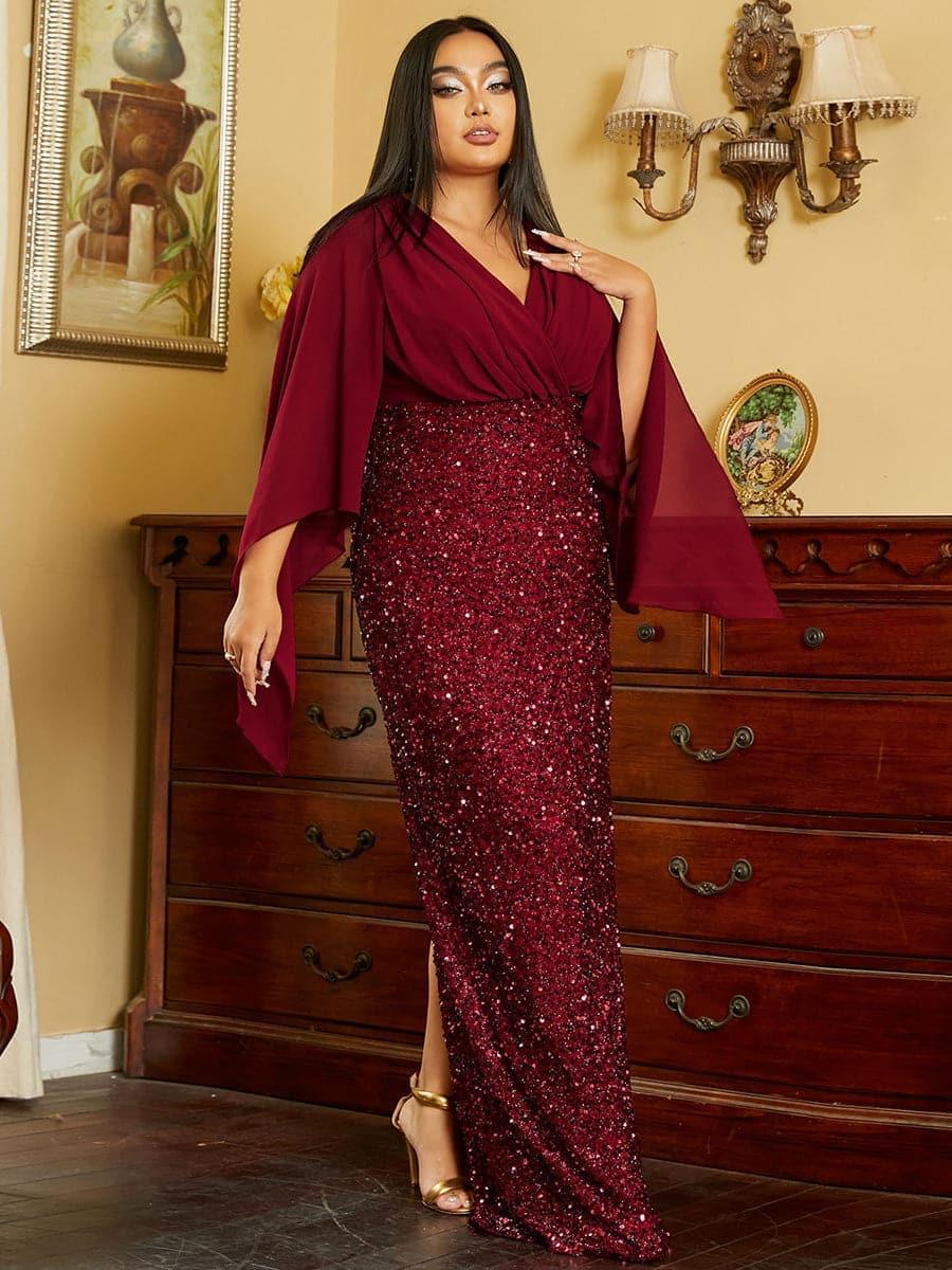 Plus Cross Cover Top Sequin Prom Dress