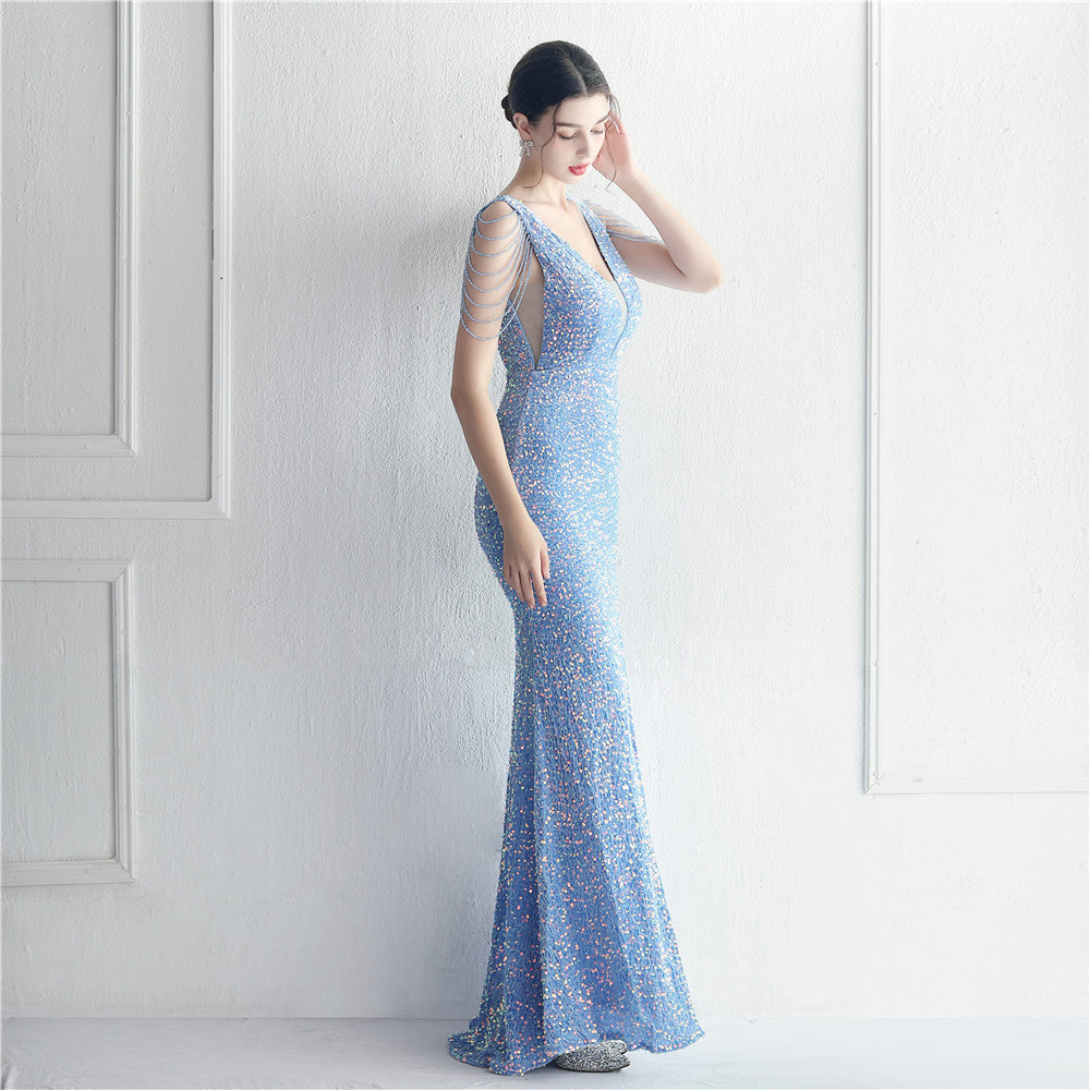 Backed Beaded Formal Dress
