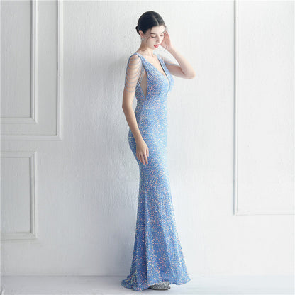Backed Beaded Formal Dress