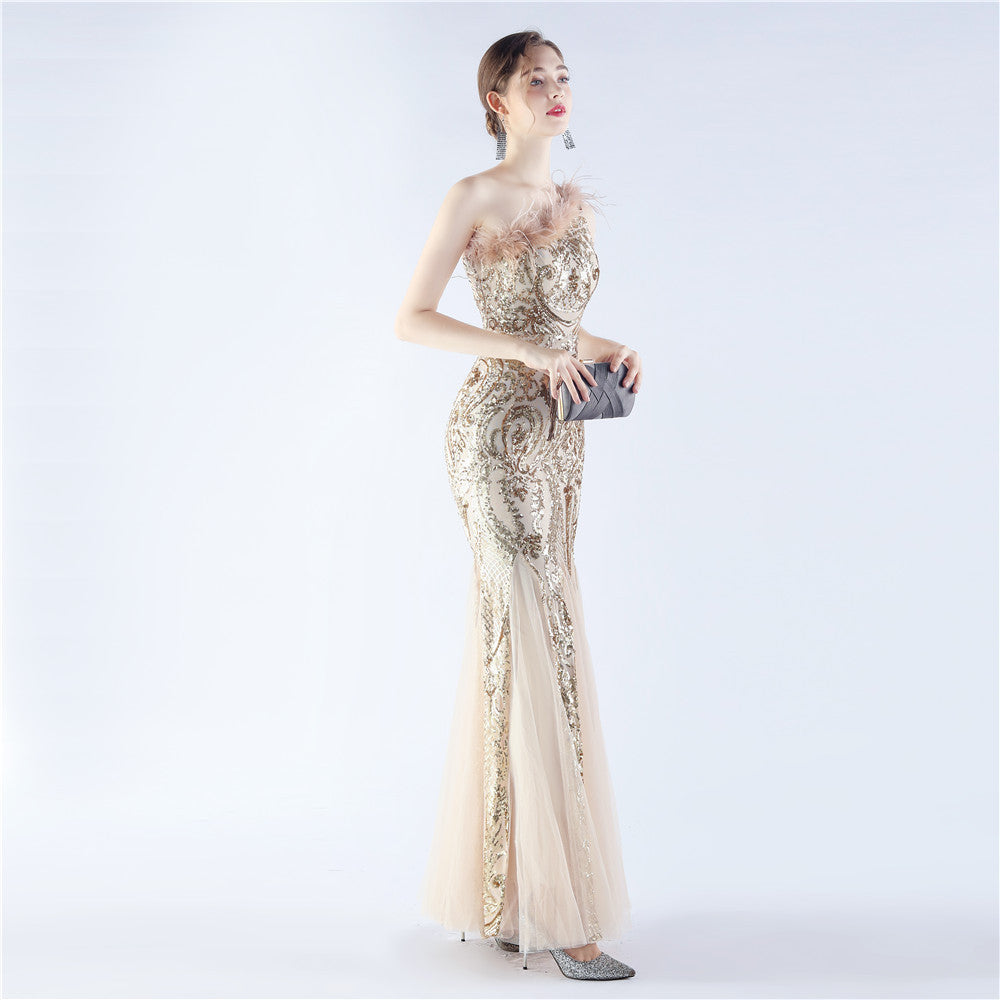 Mesh Sequined Formal Dress