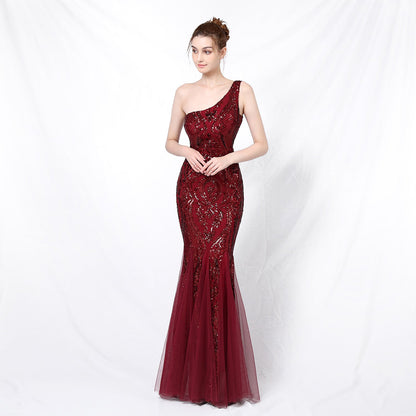 One Shoulder Beaded Formal Dress