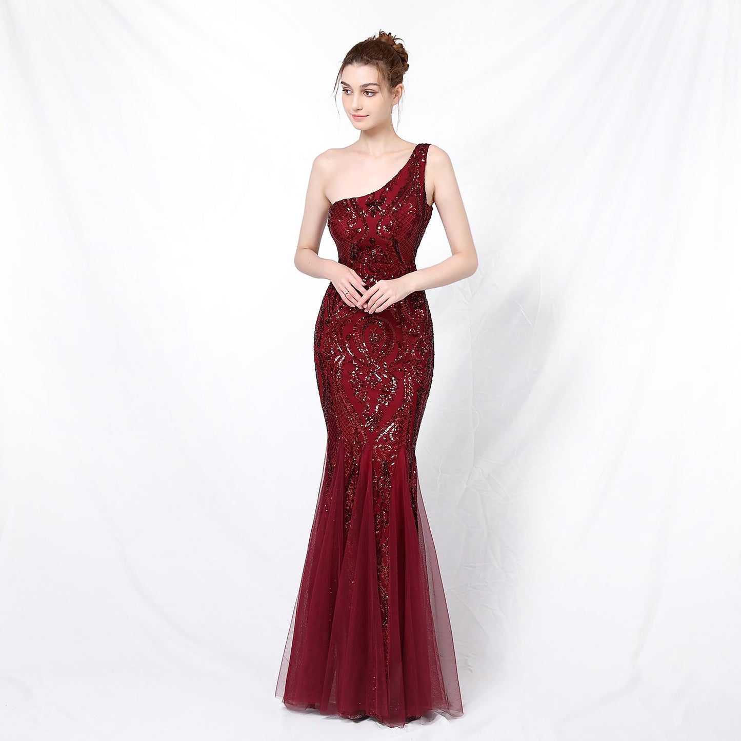 One Shoulder Beaded Formal Dress