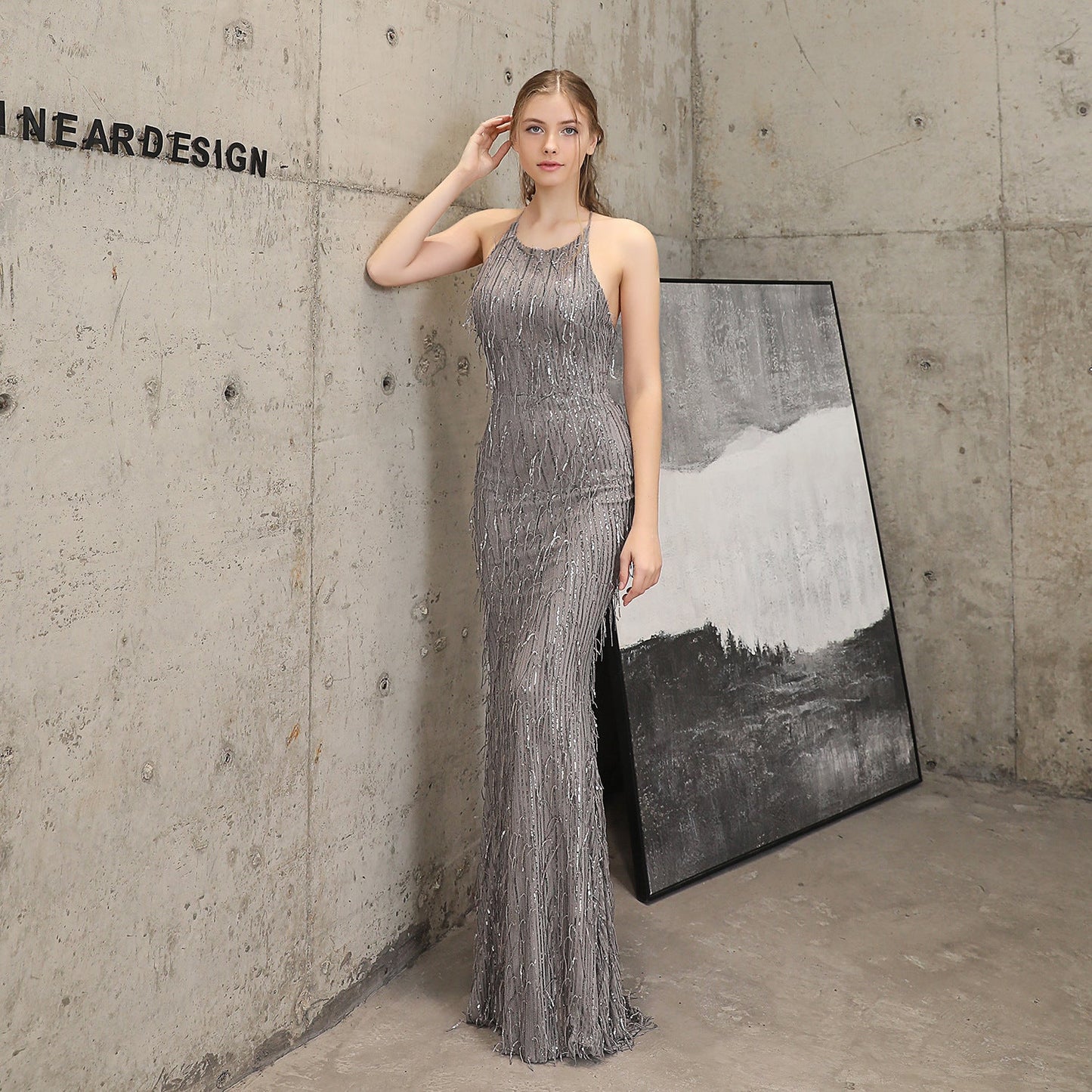 Silk Thread Fringe Beaded Formal Dresses