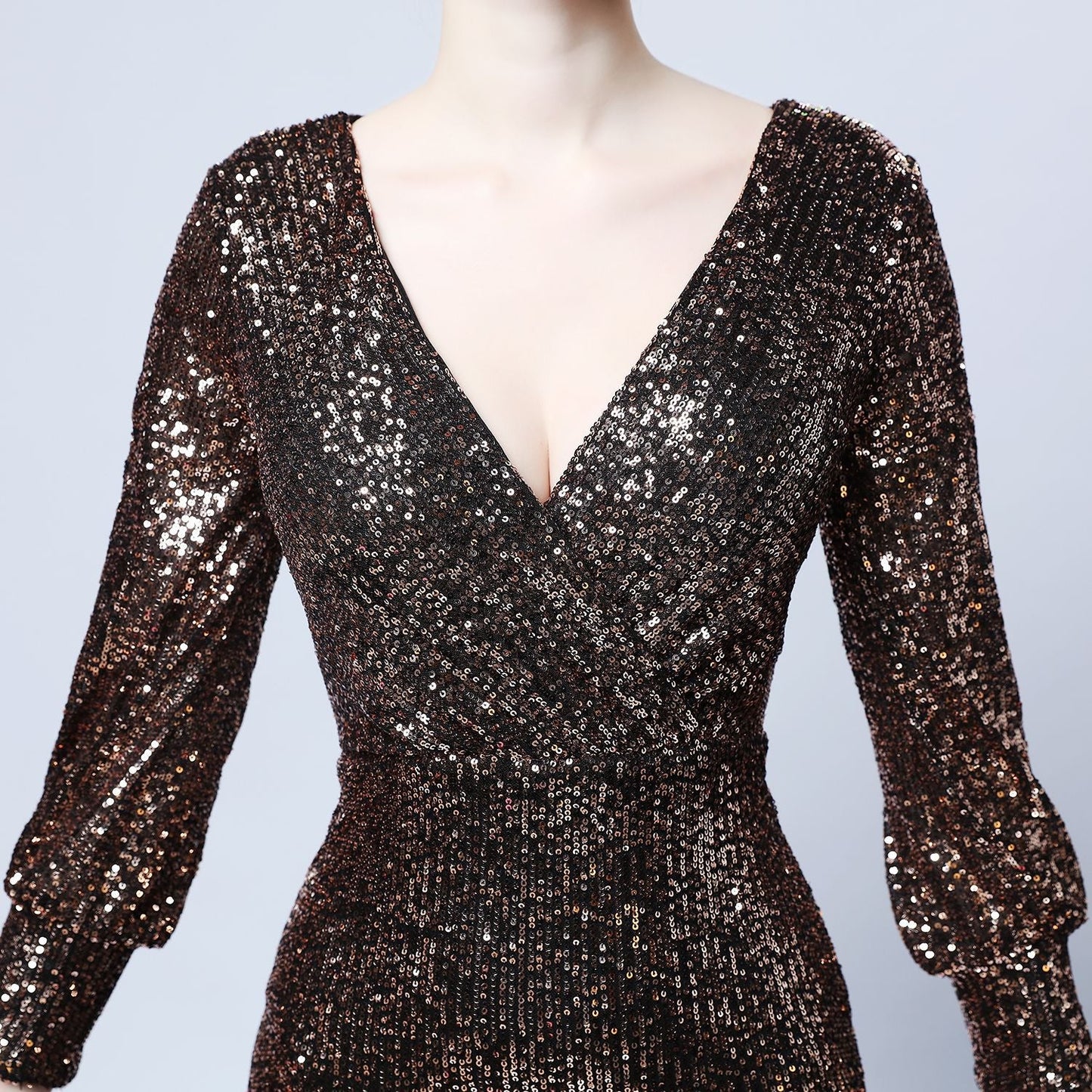 Sleeve Sequin Formal Dress