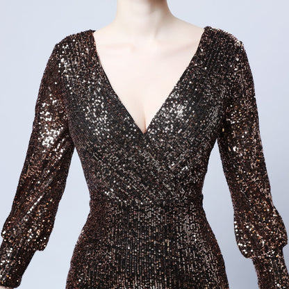 Sleeve Sequin Formal Dress