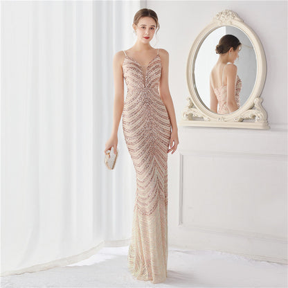 Wave Gradient Beaded Formal Dress