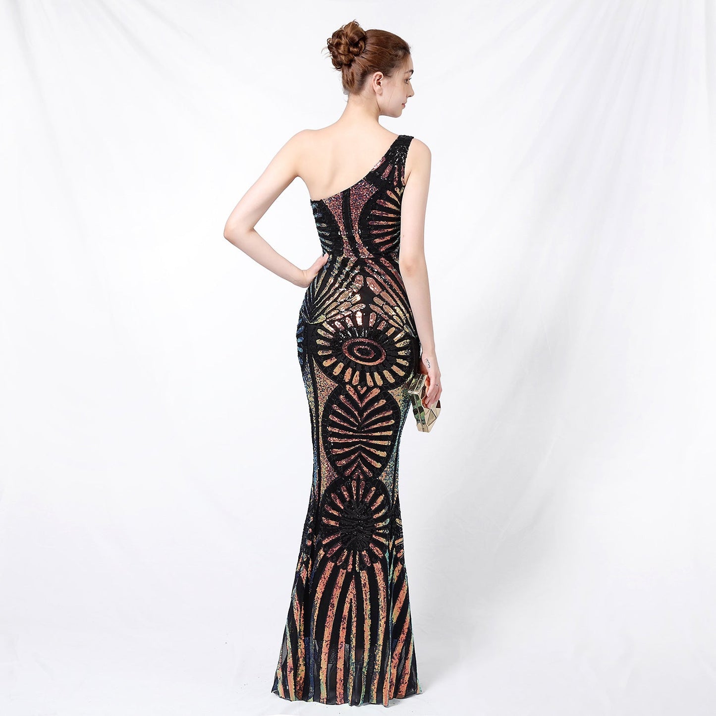 One Shoulder Sequin Fishtail Formal Dress