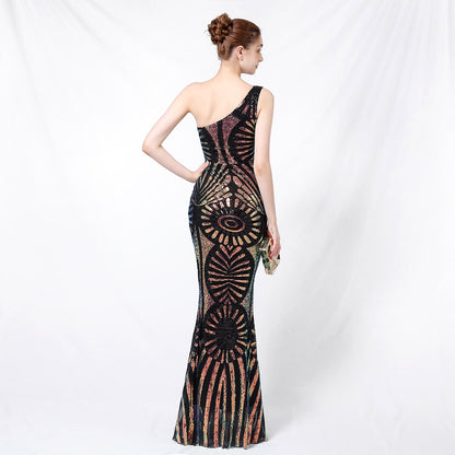 One Shoulder Sequin Fishtail Formal Dress