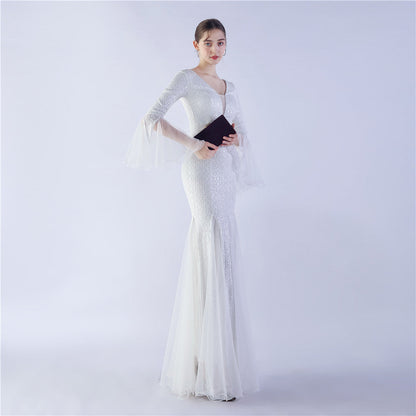 Trimmed Mesh Formal Gown
