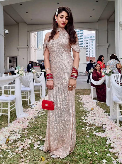 Cold Shoulder Mermaid Cutout Sequin Dress