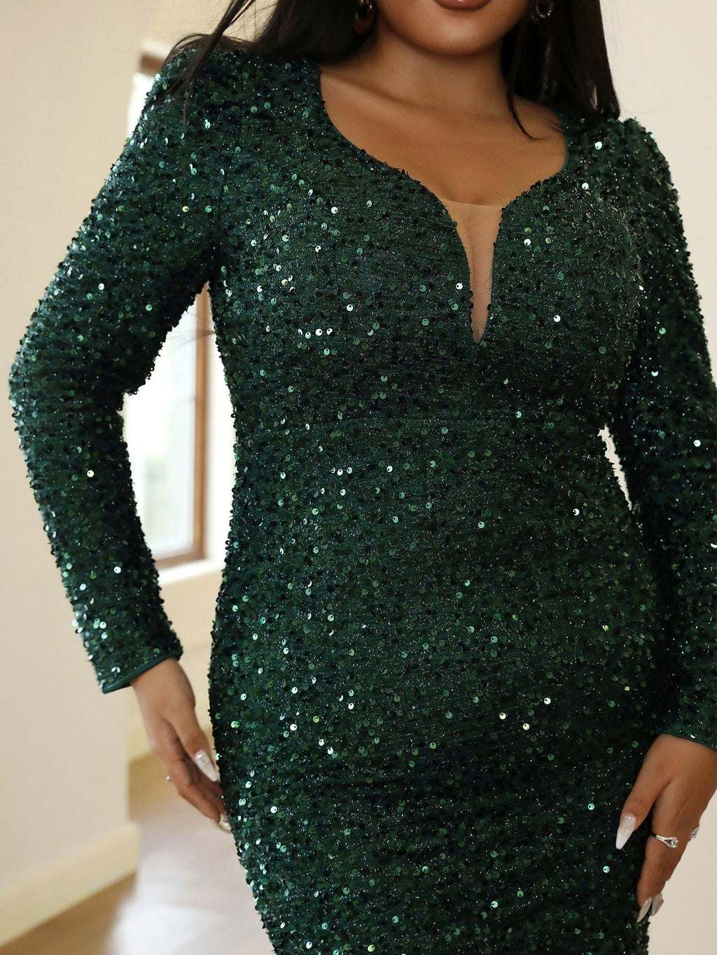 Plus Size Mermaid Sequins Green Dress
