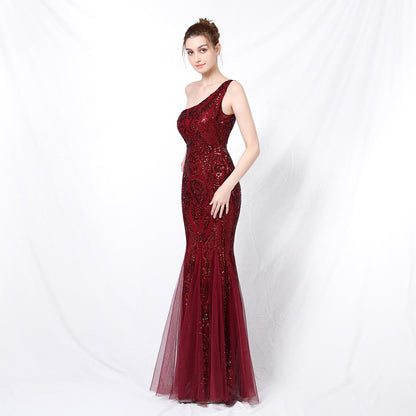 One Shoulder Beaded Formal Dress