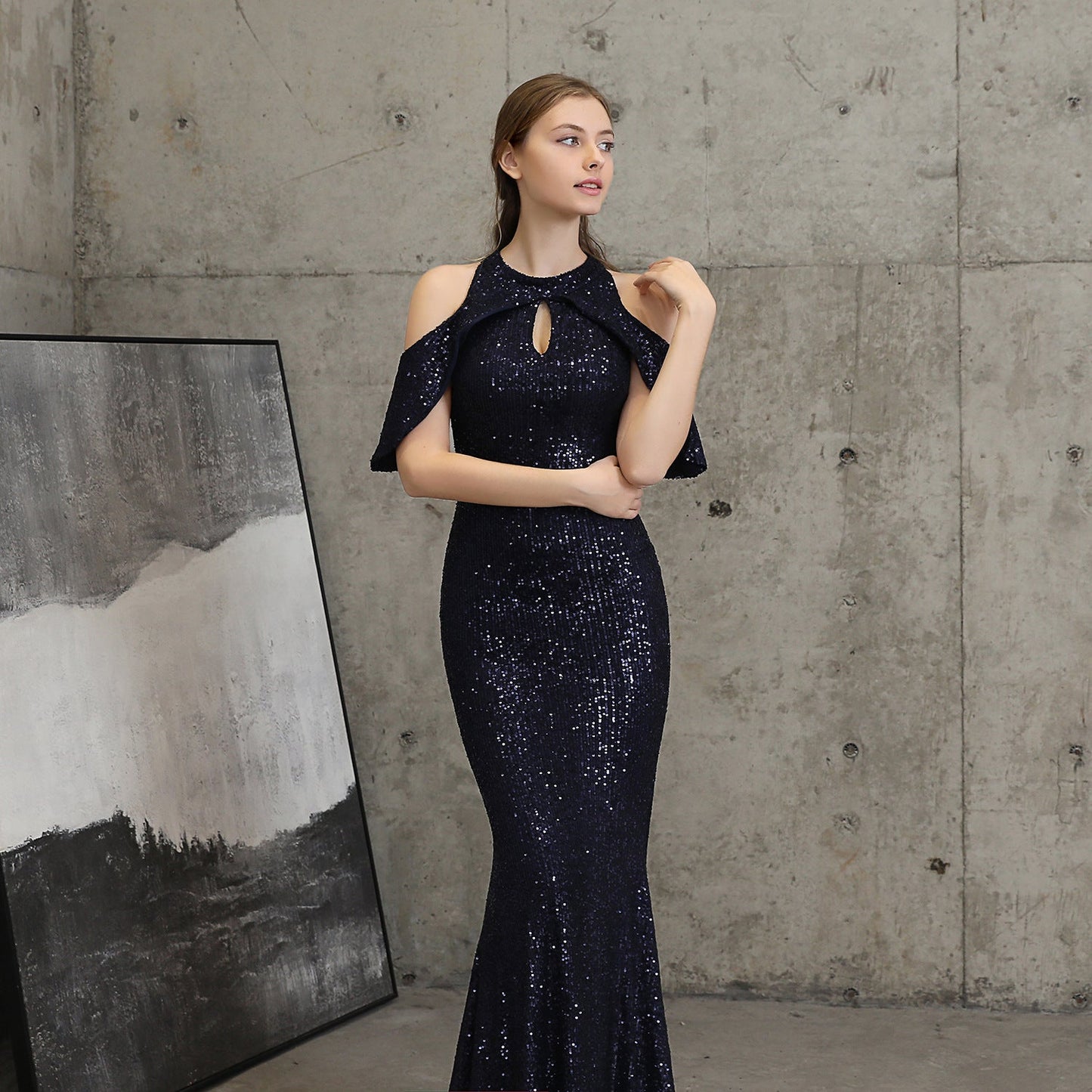 Short Sleeve Sequin Formal Dress