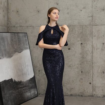 Short Sleeve Sequin Formal Dress