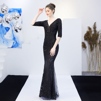 Neck Sequin Formal Dress