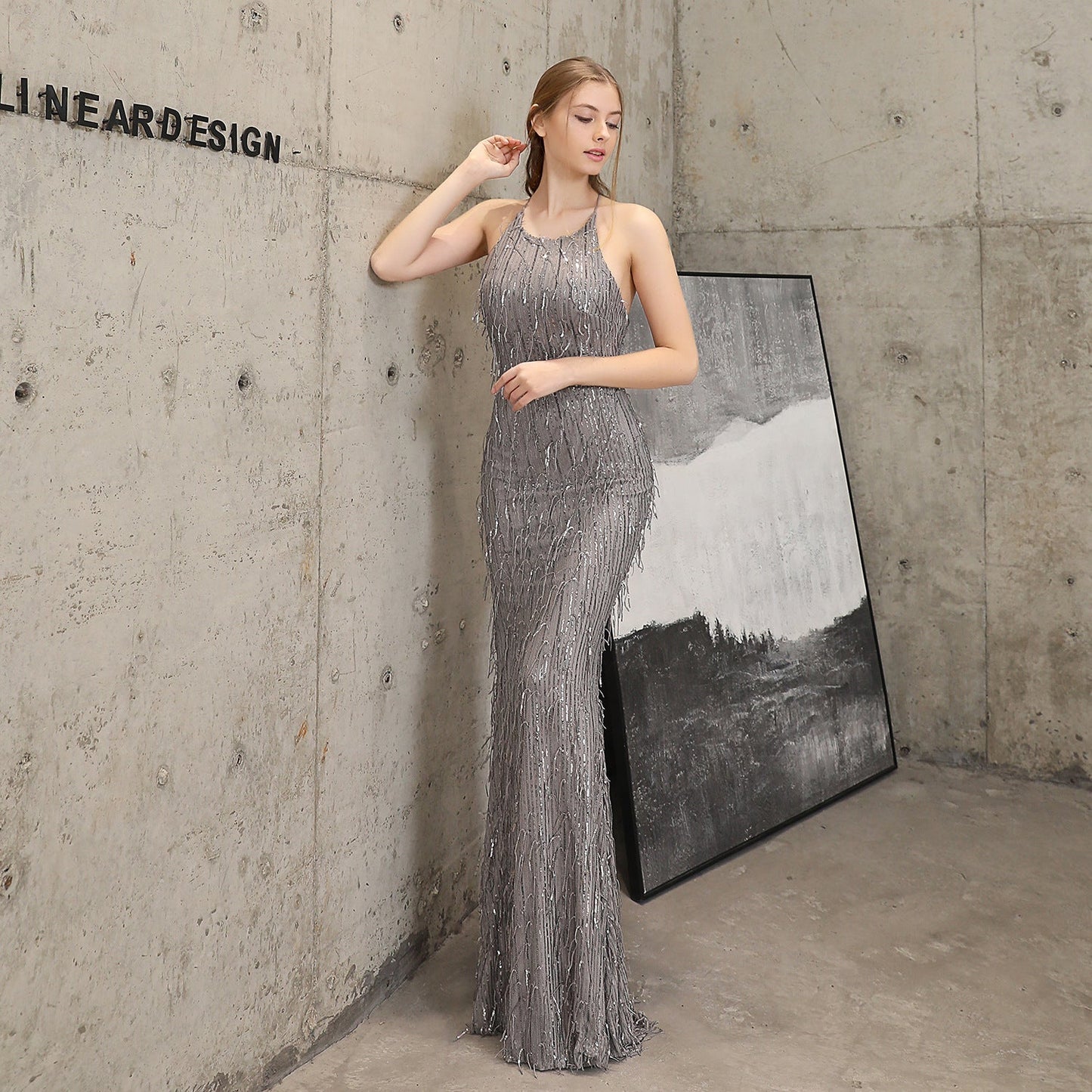 Silk Thread Fringe Beaded Formal Dresses