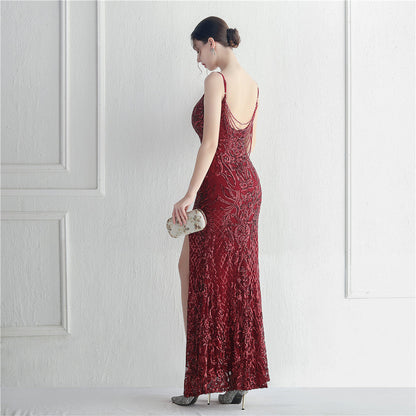 Positioned Floral Beaded Formal Dress