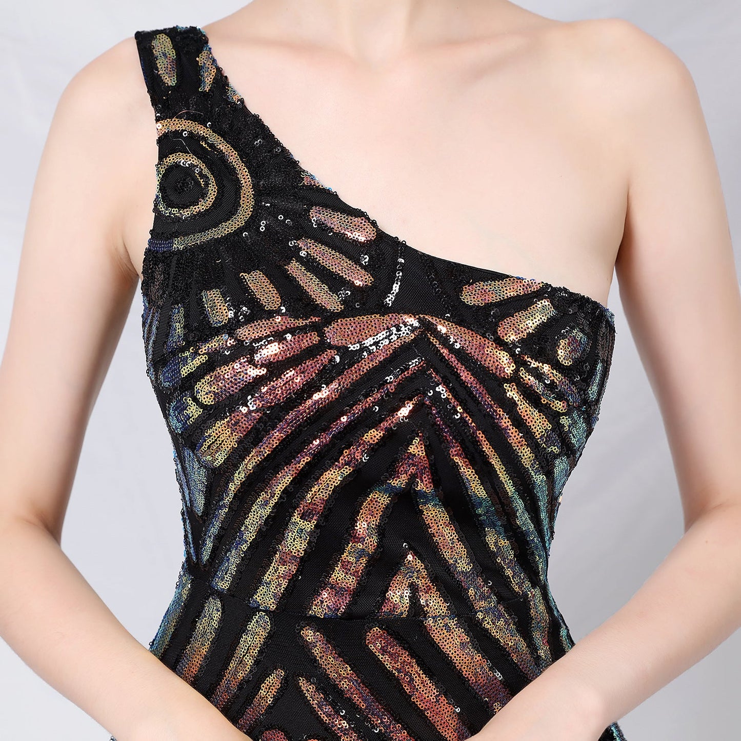 One Shoulder Sequin Fishtail Formal Dress